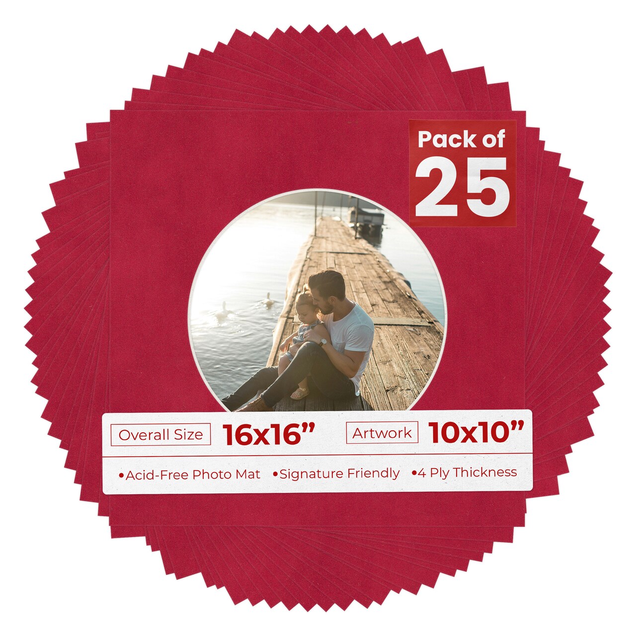 Red Suede Mat Board for 16x16 Frames - Circle Opening for 10x10 Photos